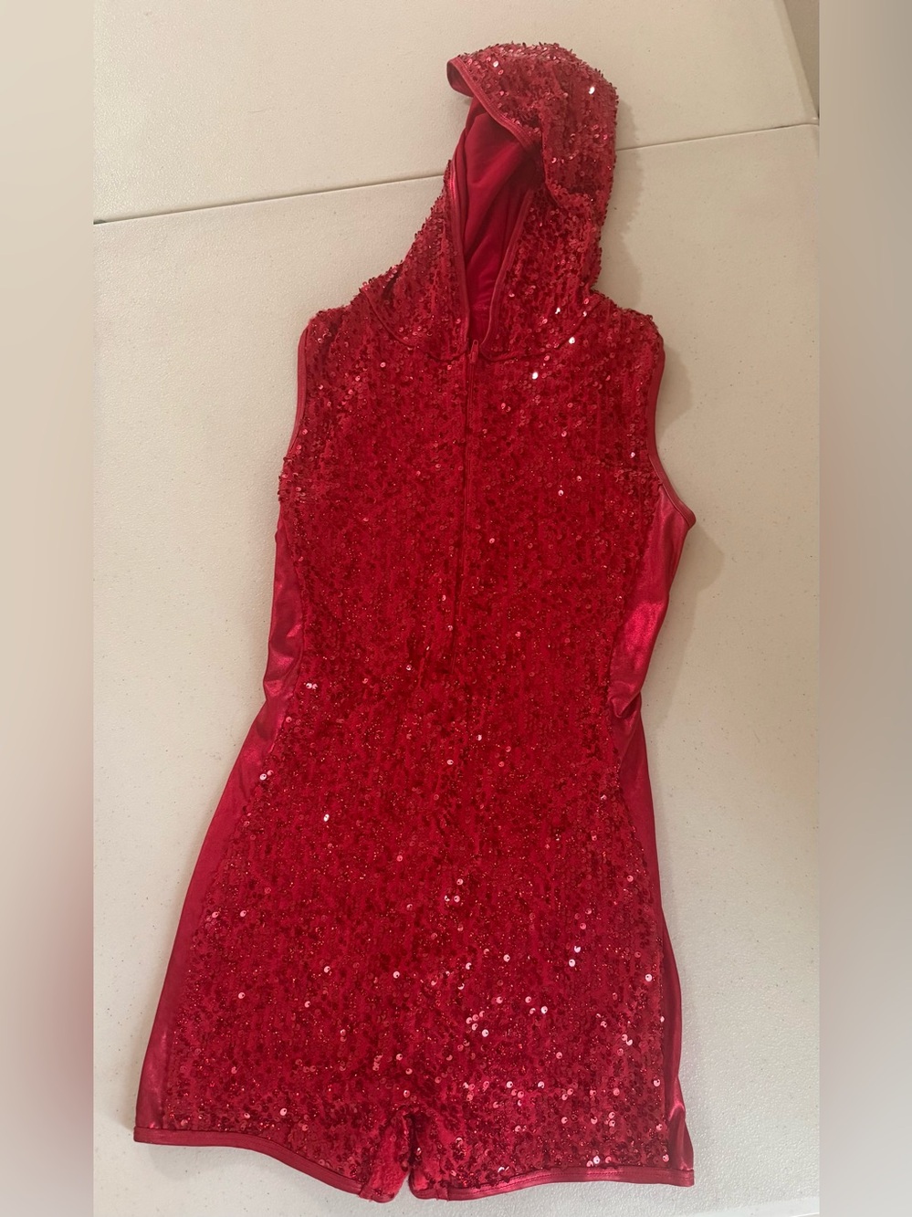 Red Sequin Hooded Bodsuit